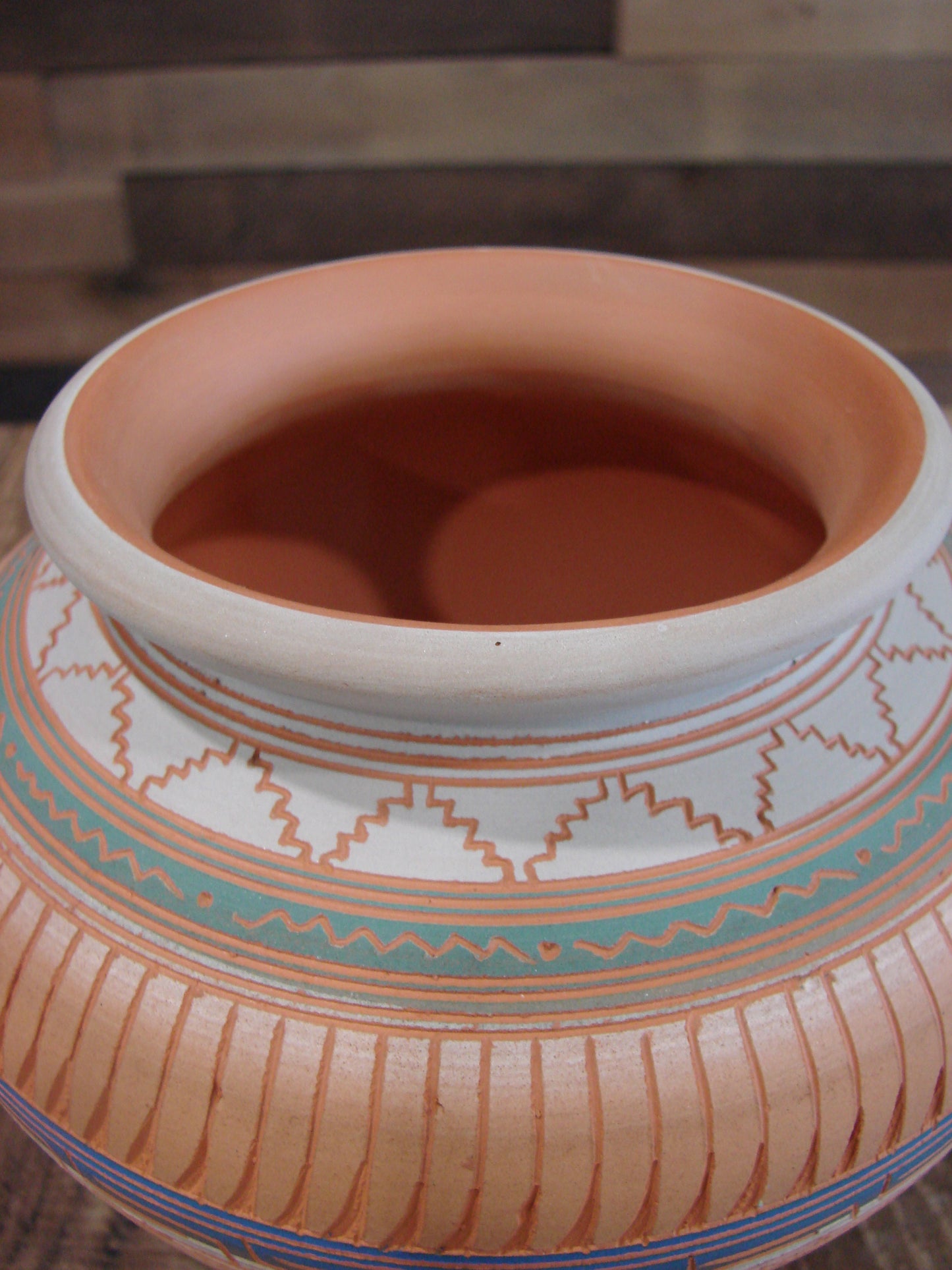 Native American Navajo Hand Etched & Hand Painted Pottery - Charlie