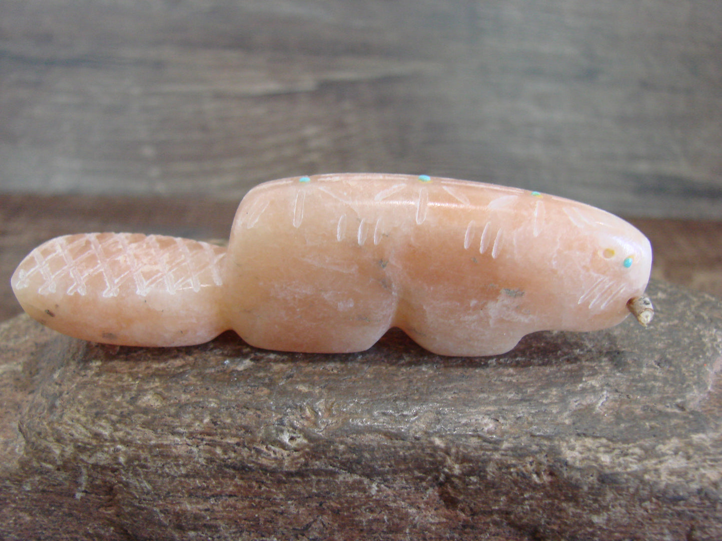 Native American Zuni Indian Hand Carved Alabaster Beaver Fetish - B. Phillips