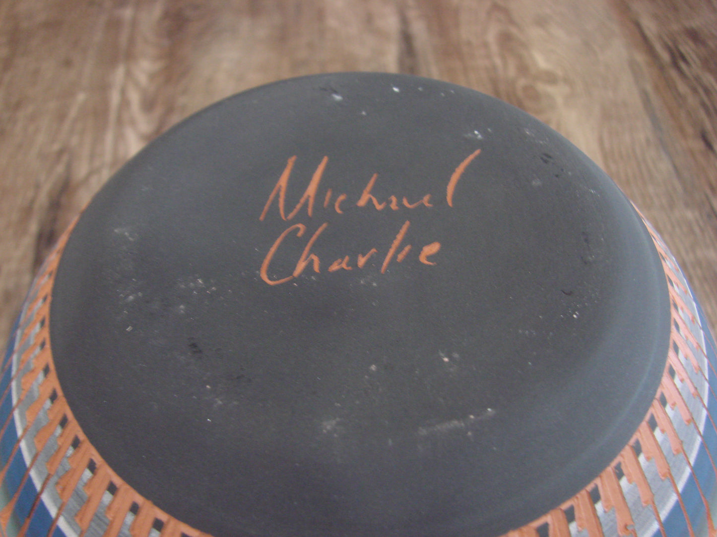 Native American Navajo Hand Etched & Hand Painted Pottery - Charlie