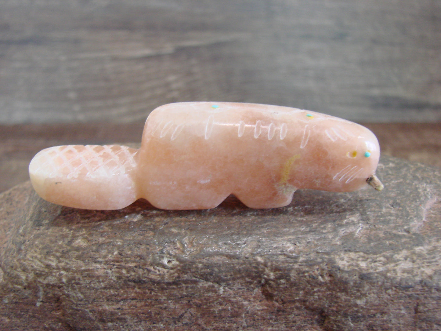 Native American Zuni Indian Hand Carved Alabaster Beaver Fetish - B. Phillips