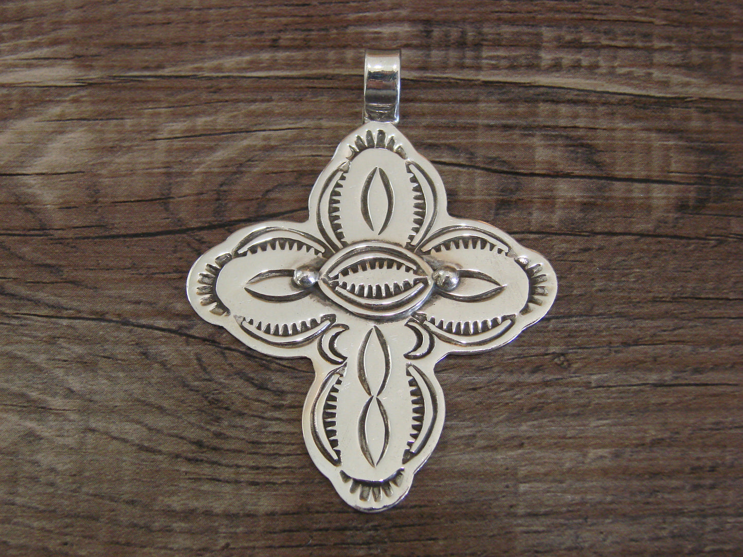 Navajo Indian Sterling Silver Cross Pendant Signed Cleveland