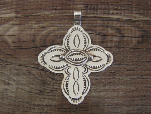 Navajo Indian Sterling Silver Cross Pendant Signed Cleveland