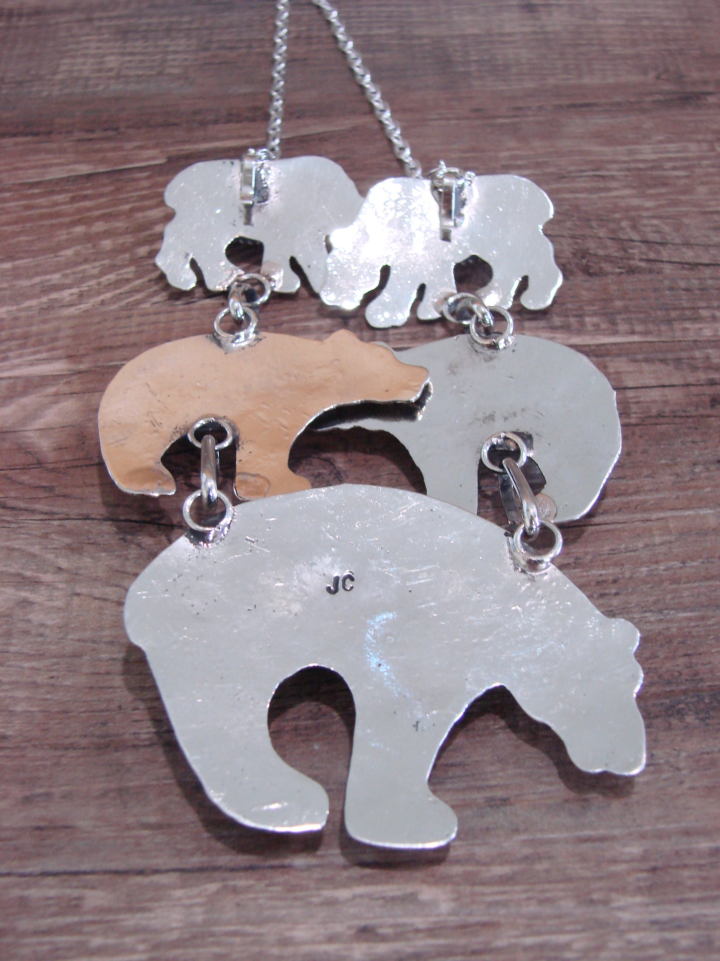 Navajo Indian Nickel Silver & Turquoise Bear Link Necklace by Cleveland