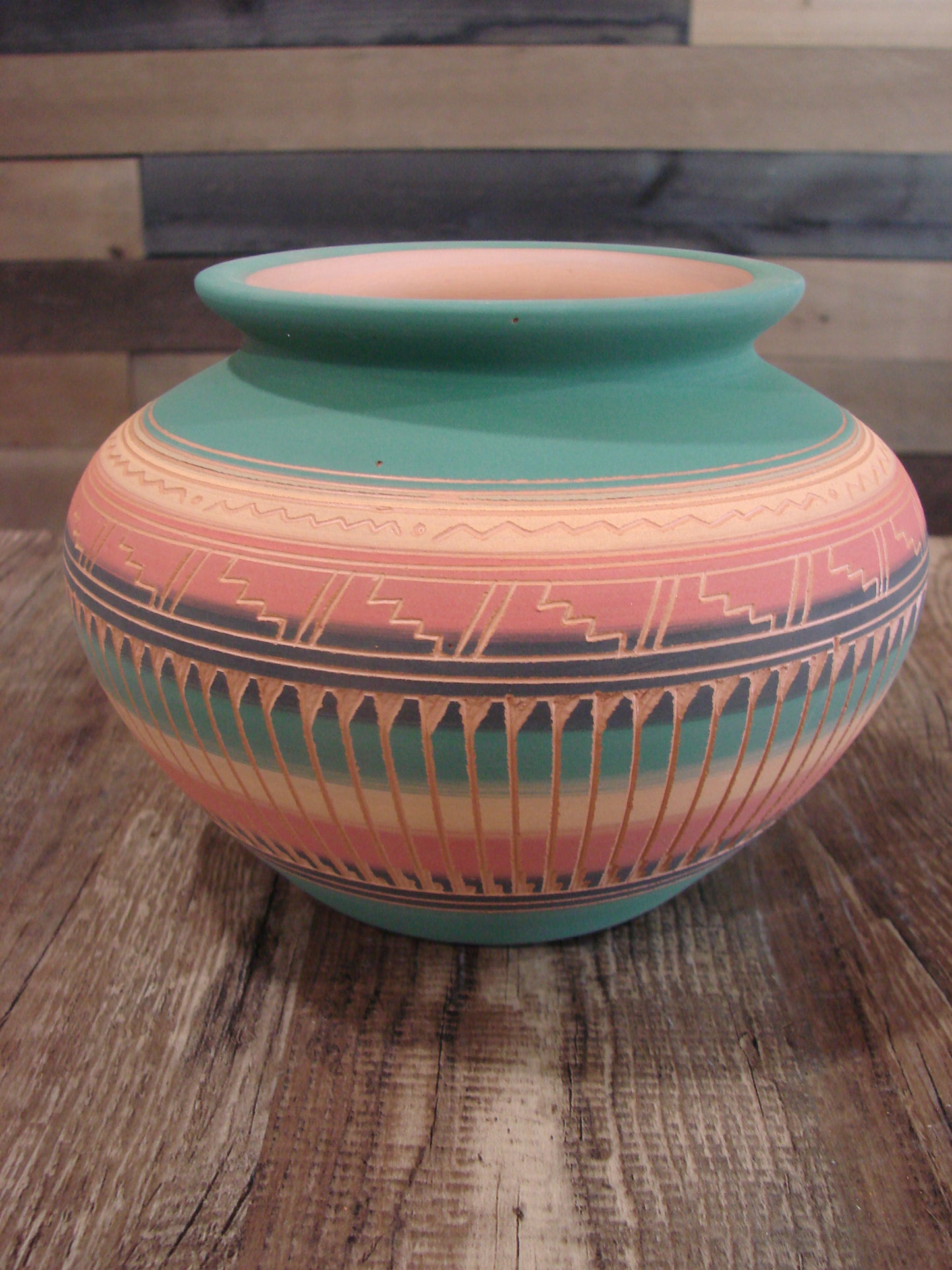 Native American Navajo Hand Etched & Hand Painted Pottery - Charlie