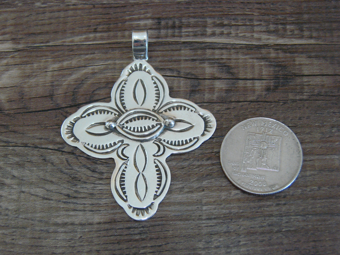 Navajo Indian Sterling Silver Cross Pendant Signed Cleveland