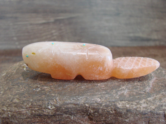 Native American Zuni Indian Hand Carved Alabaster Beaver Fetish - B. Phillips