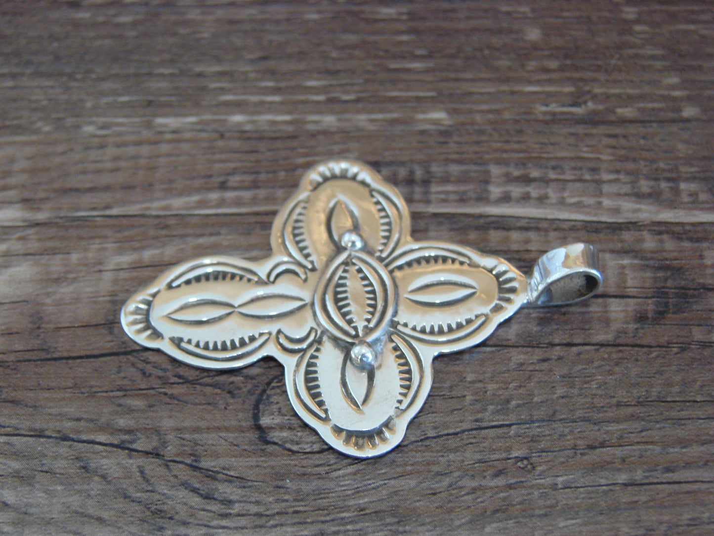 Navajo Indian Sterling Silver Cross Pendant Signed Cleveland