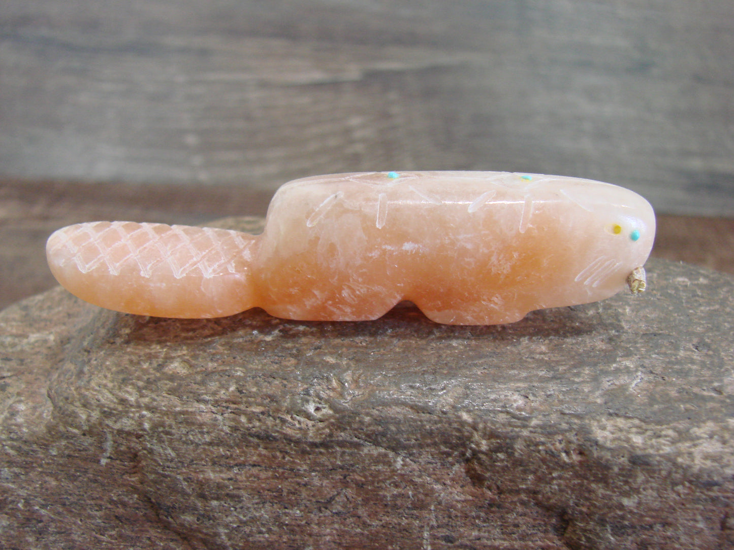 Native American Zuni Indian Hand Carved Alabaster Beaver Fetish - B. Phillips