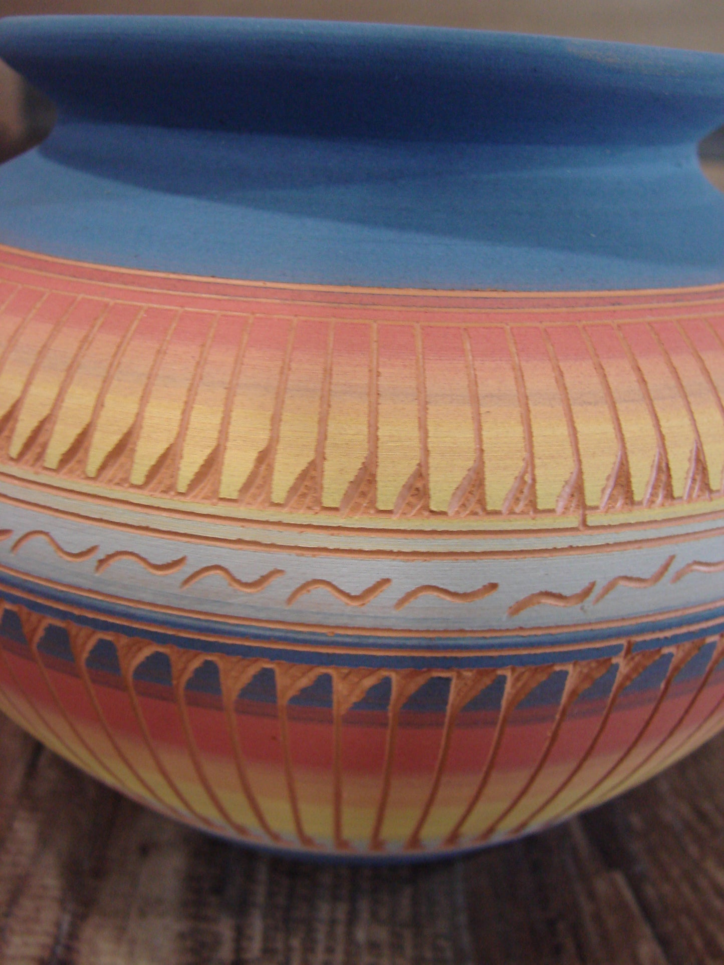 Native American Navajo Hand Etched & Hand Painted Pottery - Charlie