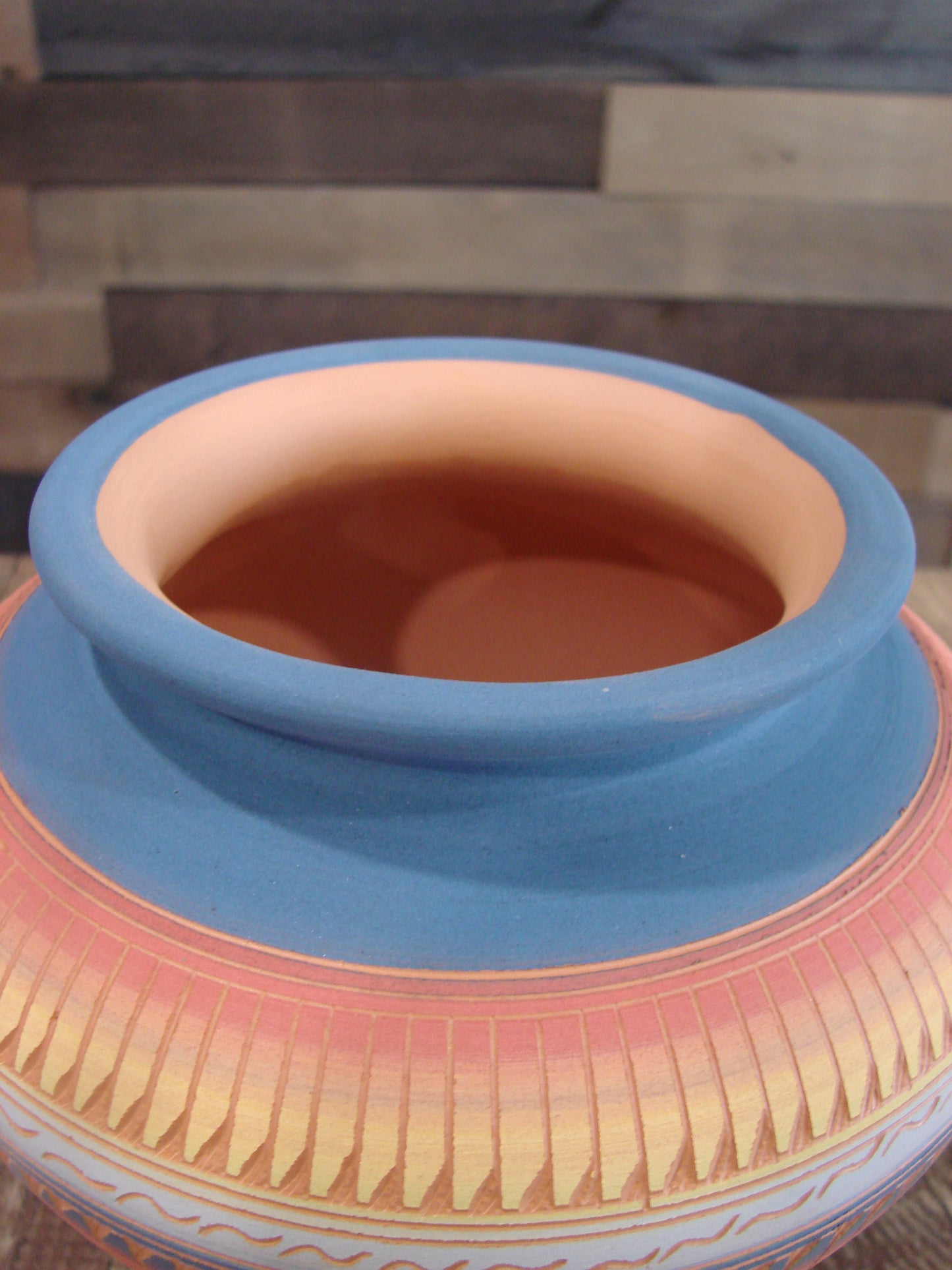 Native American Navajo Hand Etched & Hand Painted Pottery - Charlie