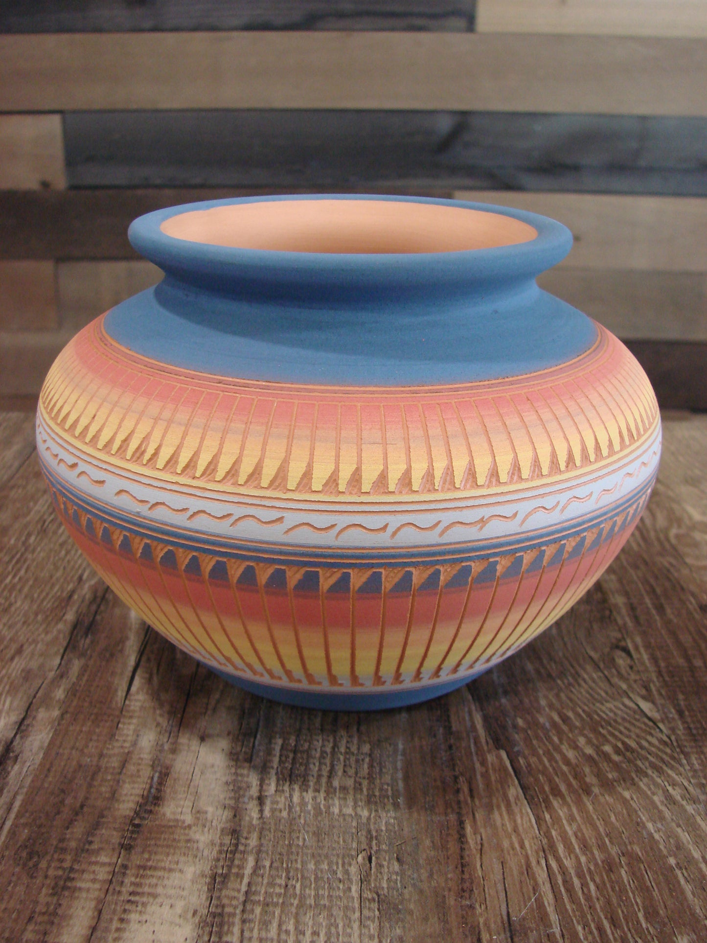Native American Navajo Hand Etched & Hand Painted Pottery - Charlie