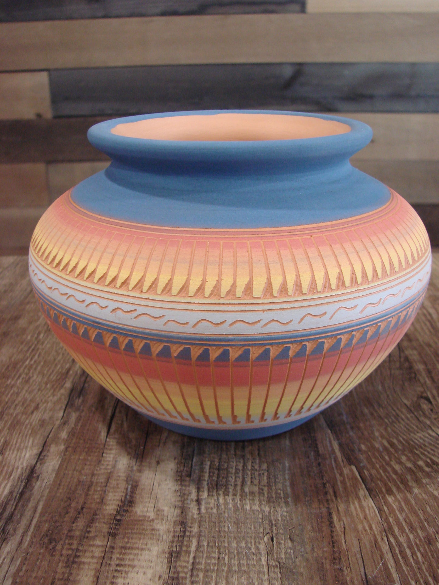 Native American Navajo Hand Etched & Hand Painted Pottery - Charlie