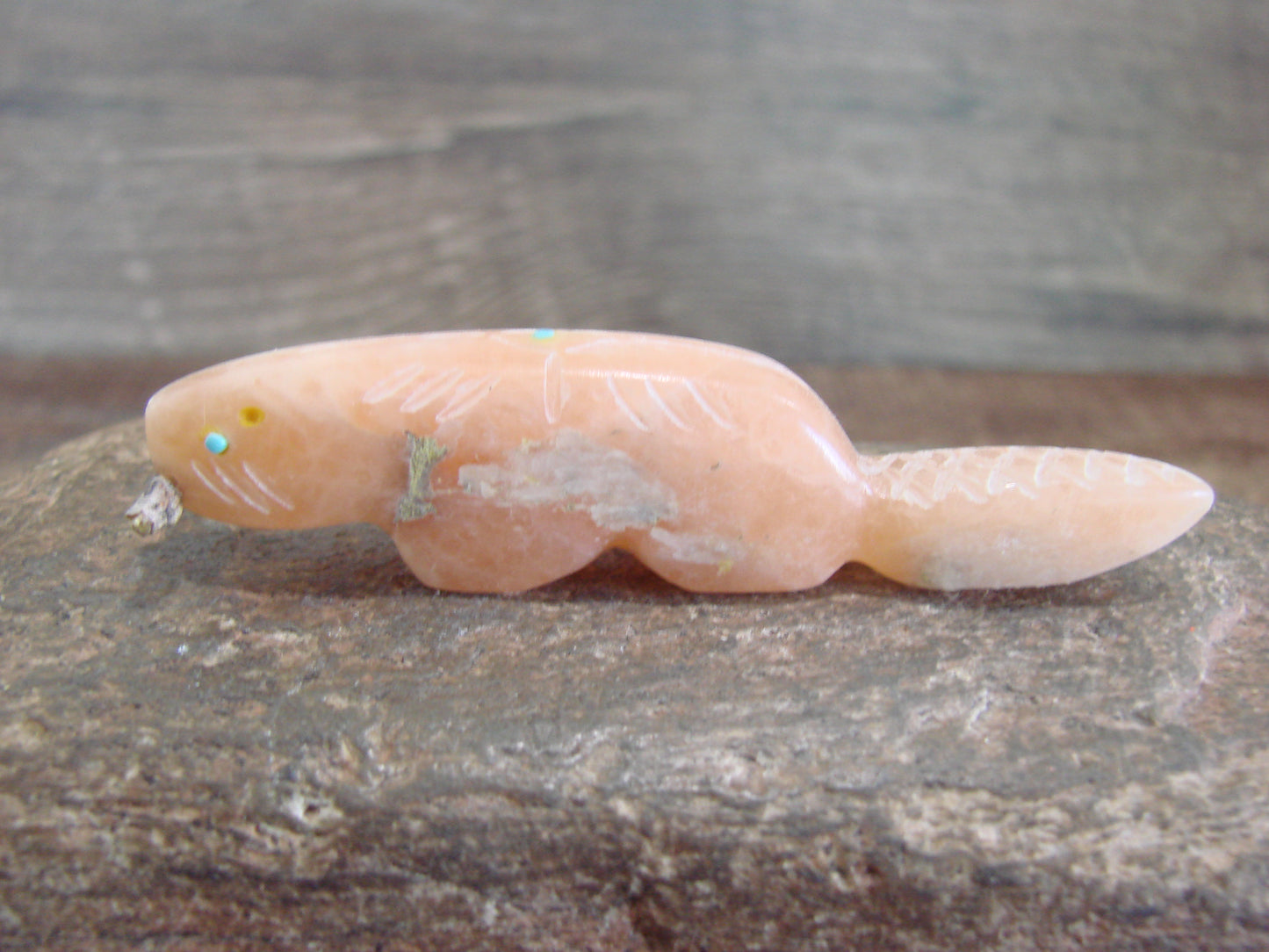 Native American Zuni Indian Hand Carved Alabaster Beaver Fetish - B. Phillips