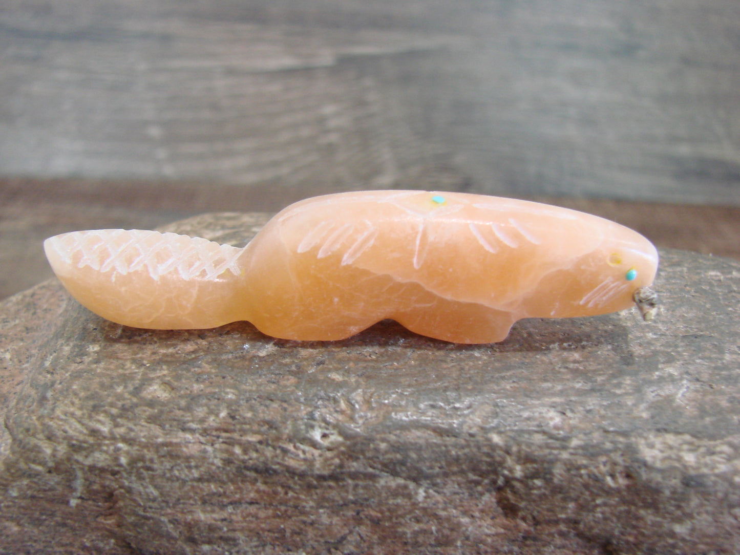 Native American Zuni Indian Hand Carved Alabaster Beaver Fetish - B. Phillips