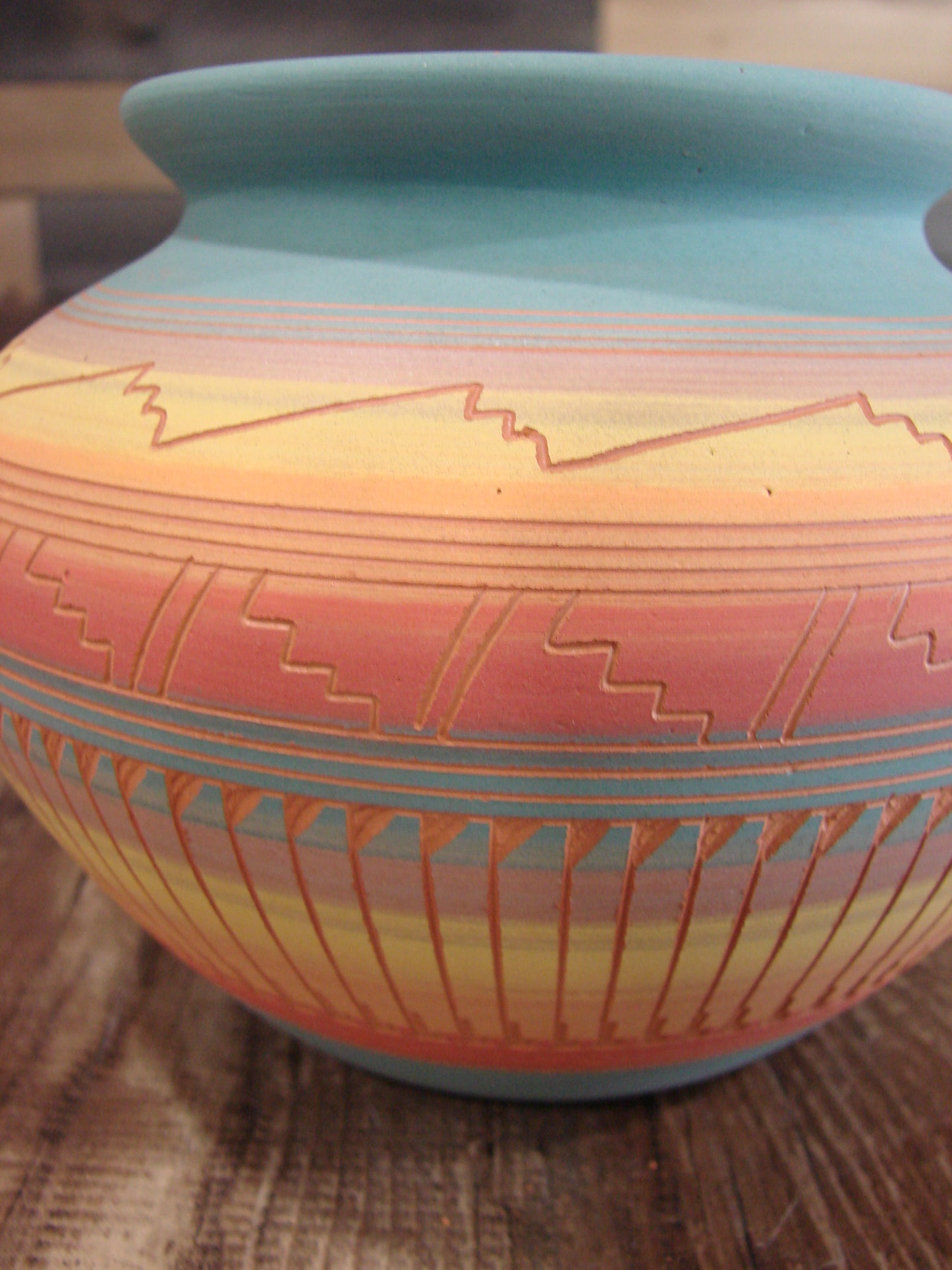 Native American Navajo Hand Etched & Hand Painted Pottery - Charlie