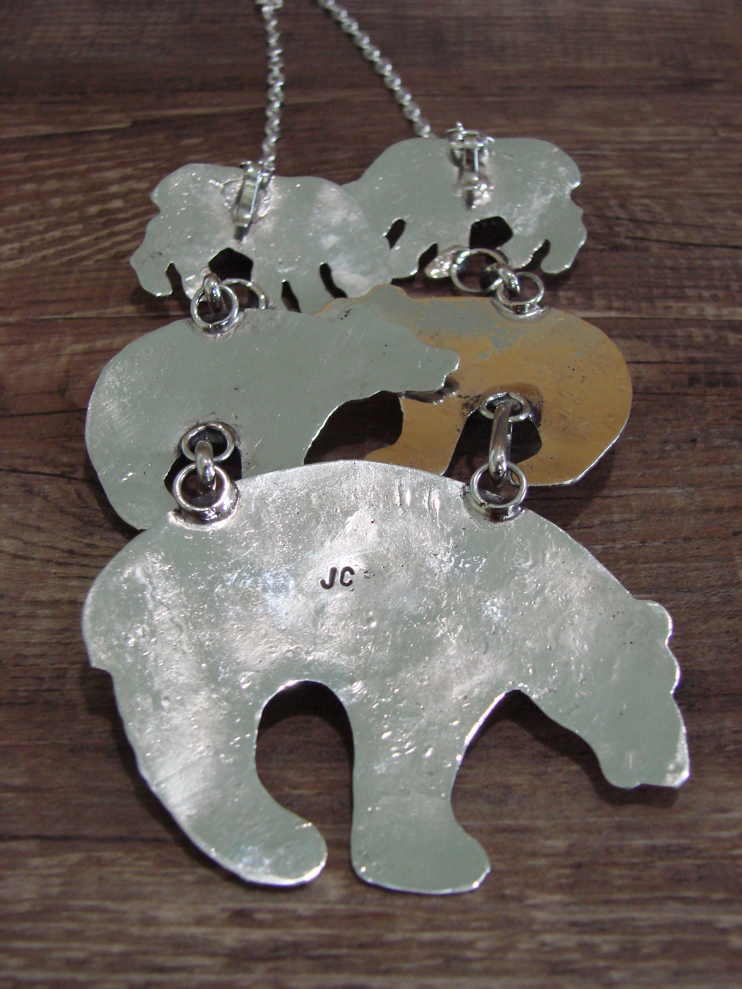 Navajo Indian Nickel Silver & Turquoise Bear Link Necklace by Cleveland