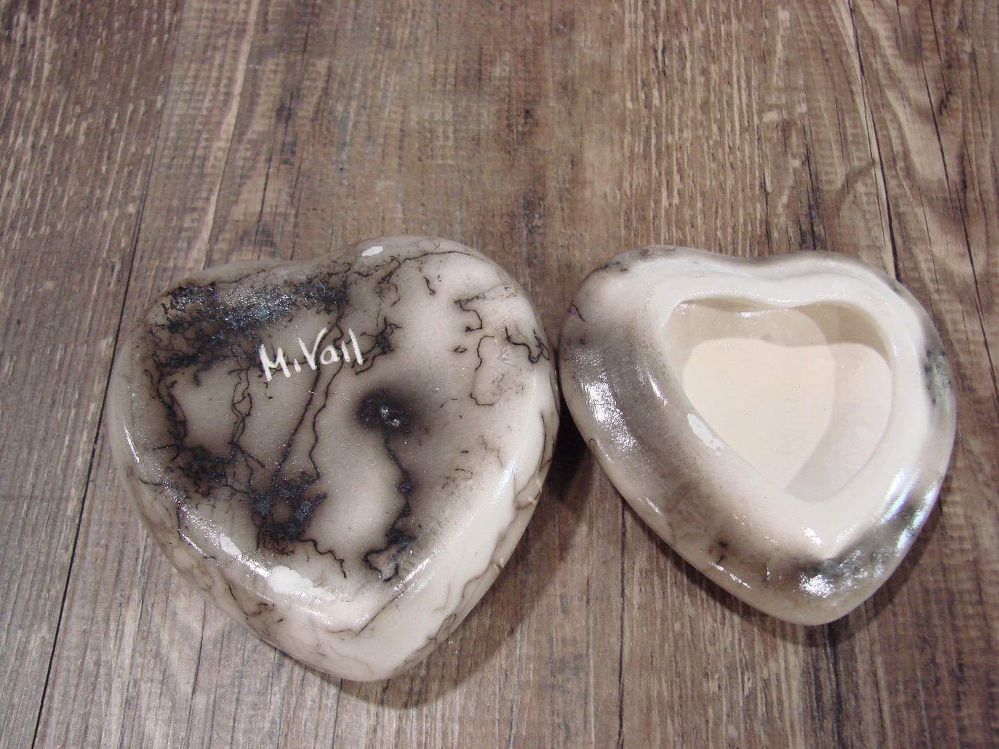 Native American Heart Pottery Horse Hair Jewelry Trinket Box by Vail