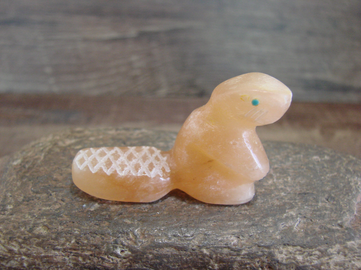 Native American Zuni Indian Hand Carved Alabaster Beaver Fetish - B. Phillips