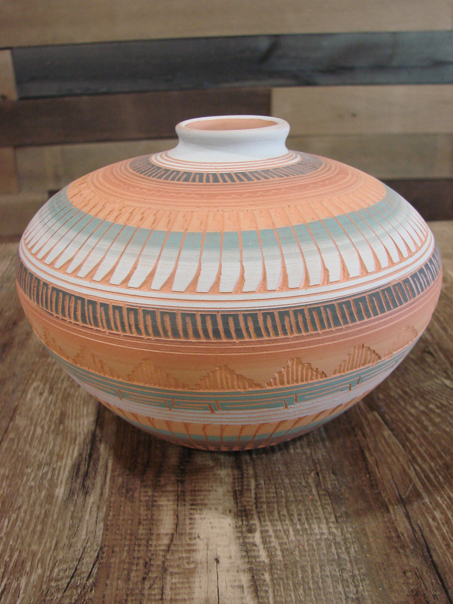 Native American Navajo Hand Etched & Hand Painted Pottery - Charlie