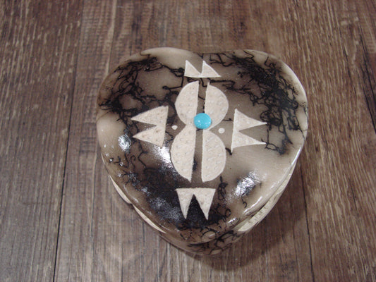Native American Heart Pottery Horse Hair Jewelry Trinket Box by Vail