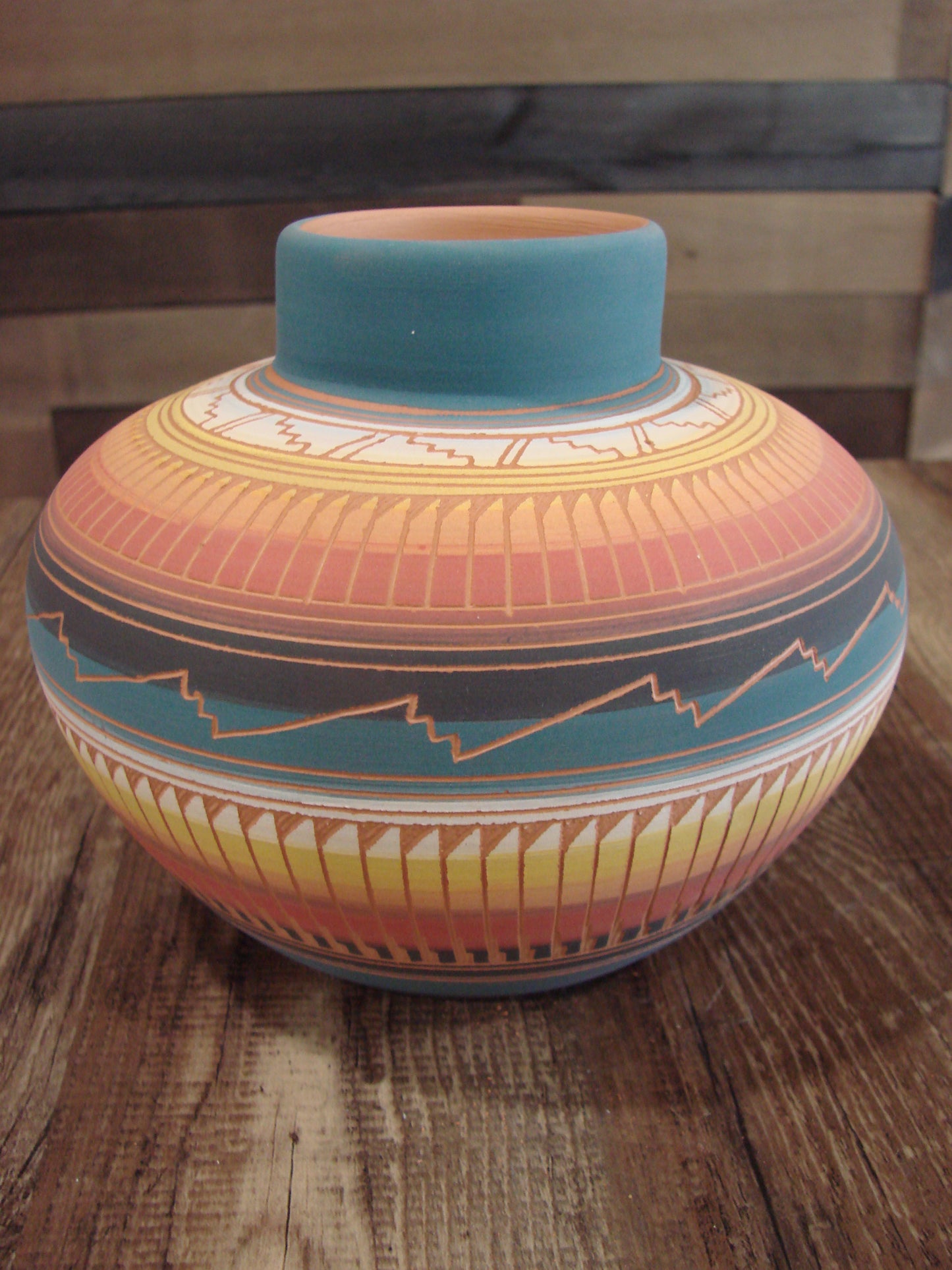 Native American Navajo Hand Etched & Hand Painted Pottery - Charlie