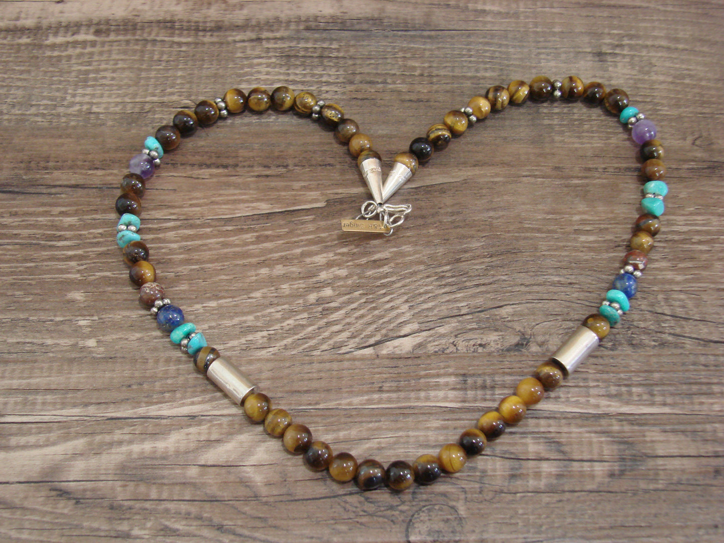 Native American Sterling Silver & Tiger Eye 18" Gemstone Necklace by Singer