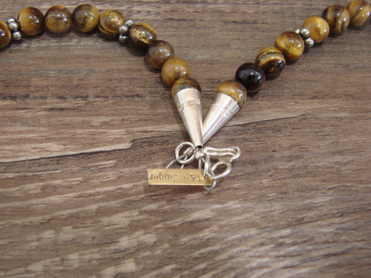 Native American Sterling Silver & Tiger Eye 18" Gemstone Necklace by Singer