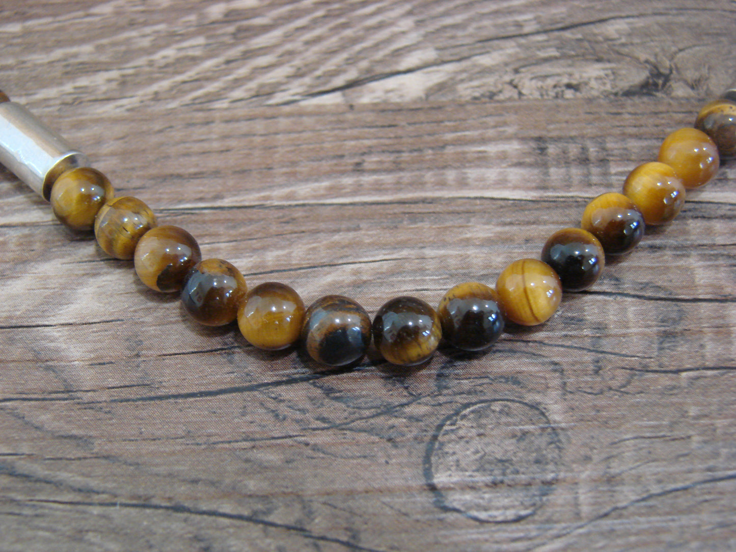 Native American Sterling Silver & Tiger Eye 18" Gemstone Necklace by Singer