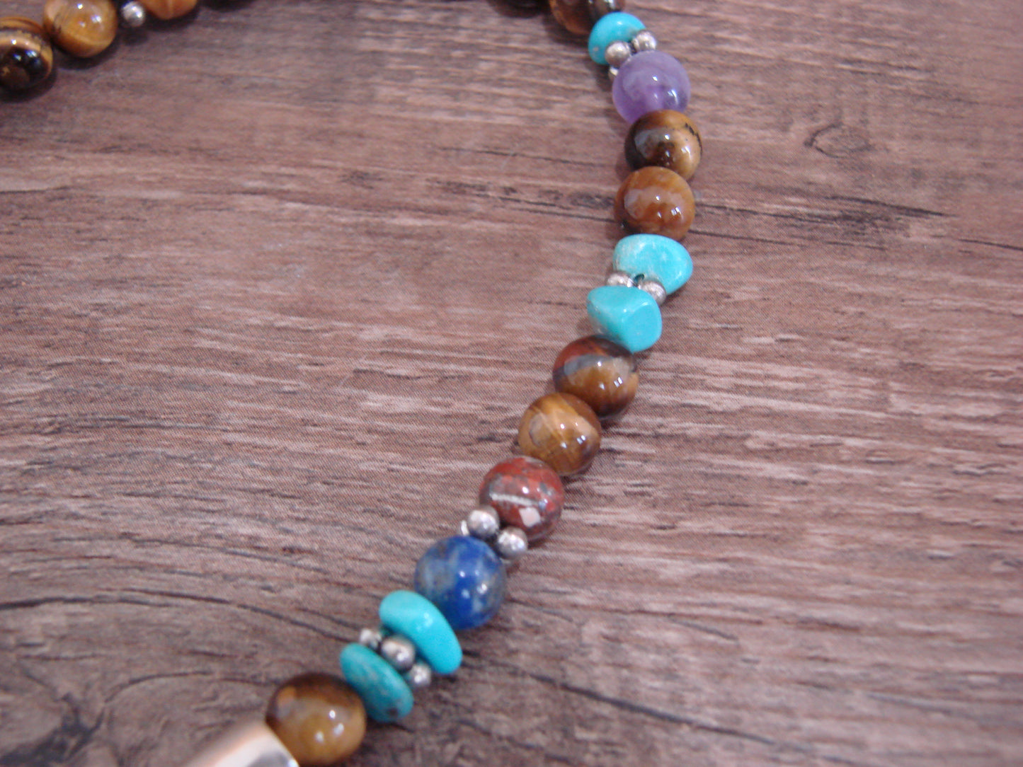 Native American Sterling Silver & Tiger Eye 18" Gemstone Necklace by Singer