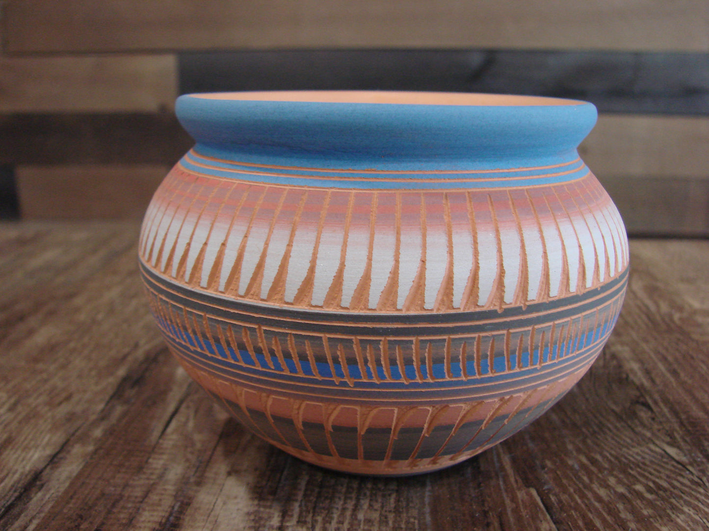 Native American Navajo Hand Etched & Hand Painted Pottery - Charlie