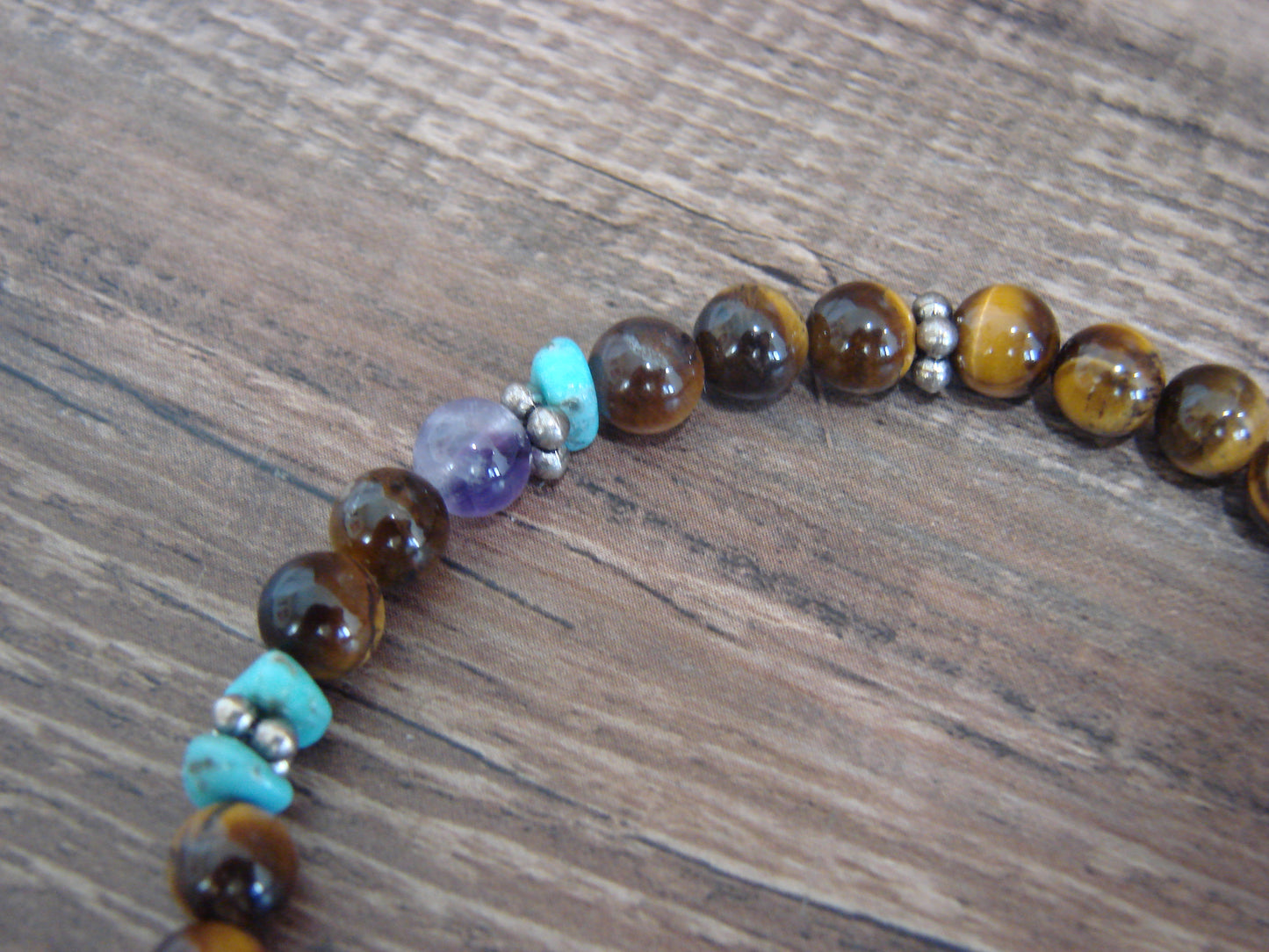 Native American Sterling Silver & Tiger Eye 18" Gemstone Necklace by Singer