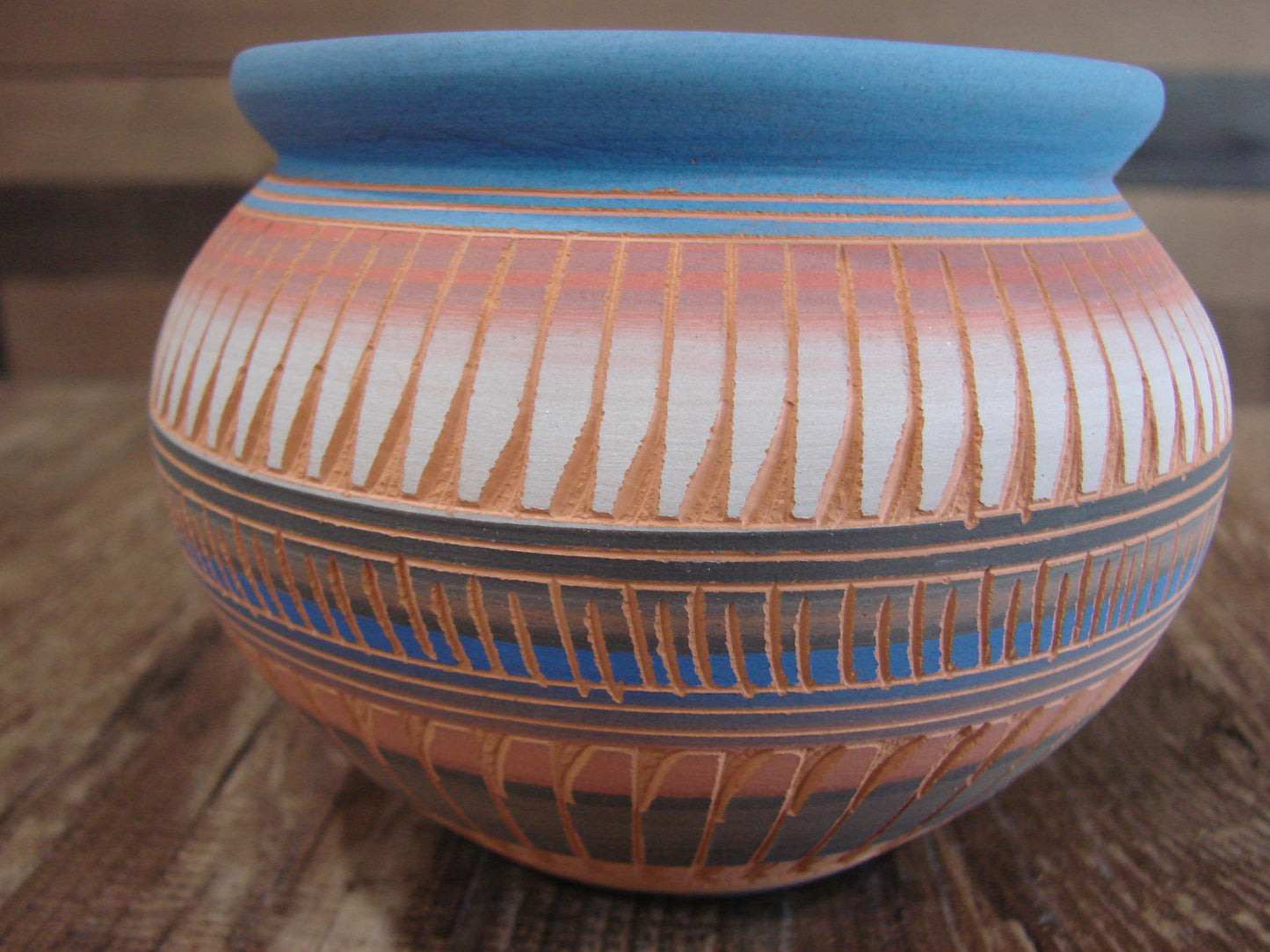 Native American Navajo Hand Etched & Hand Painted Pottery - Charlie