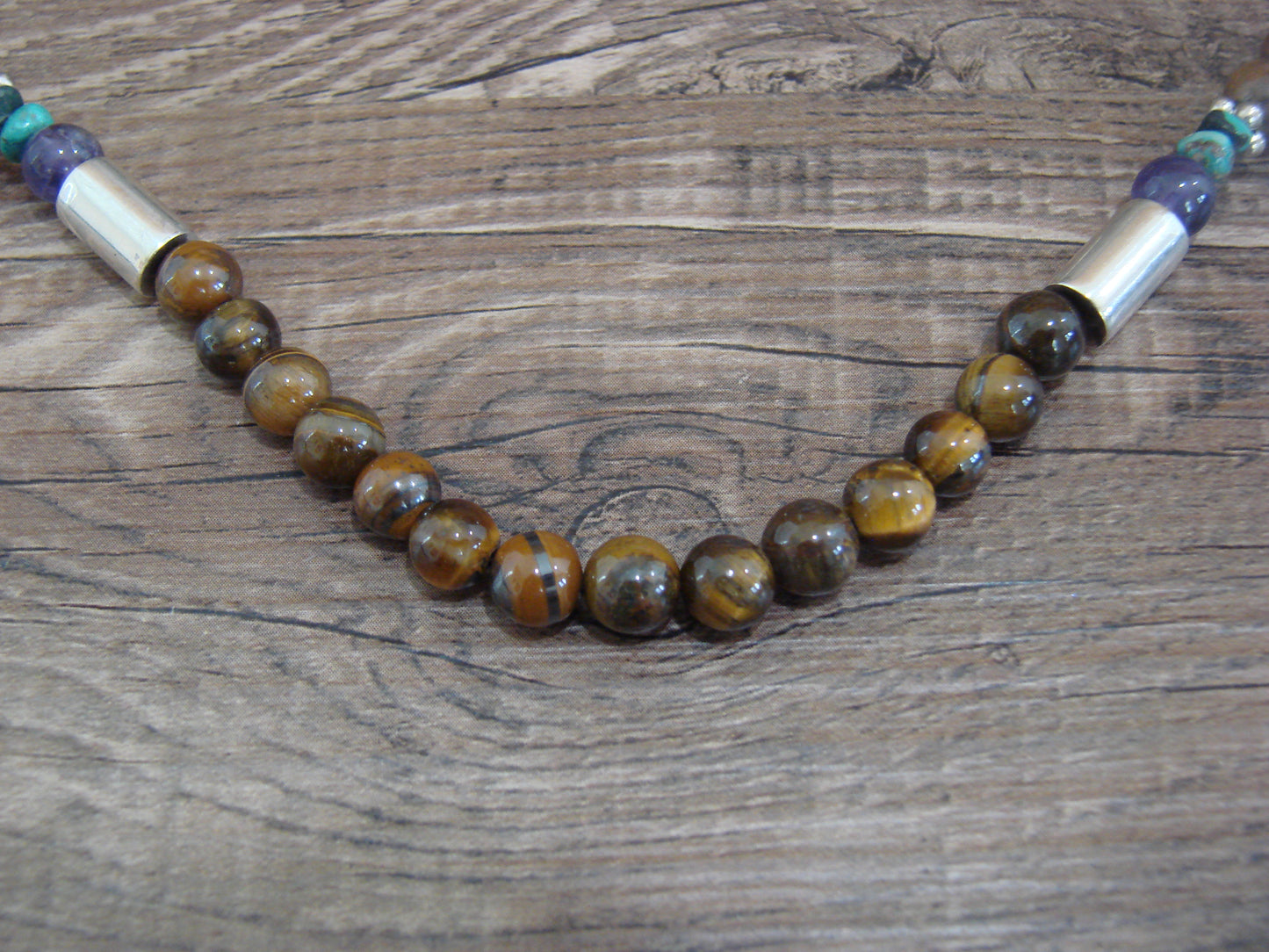 Native American Sterling Silver & Tiger Eye 18" Gemstone Necklace by Singer