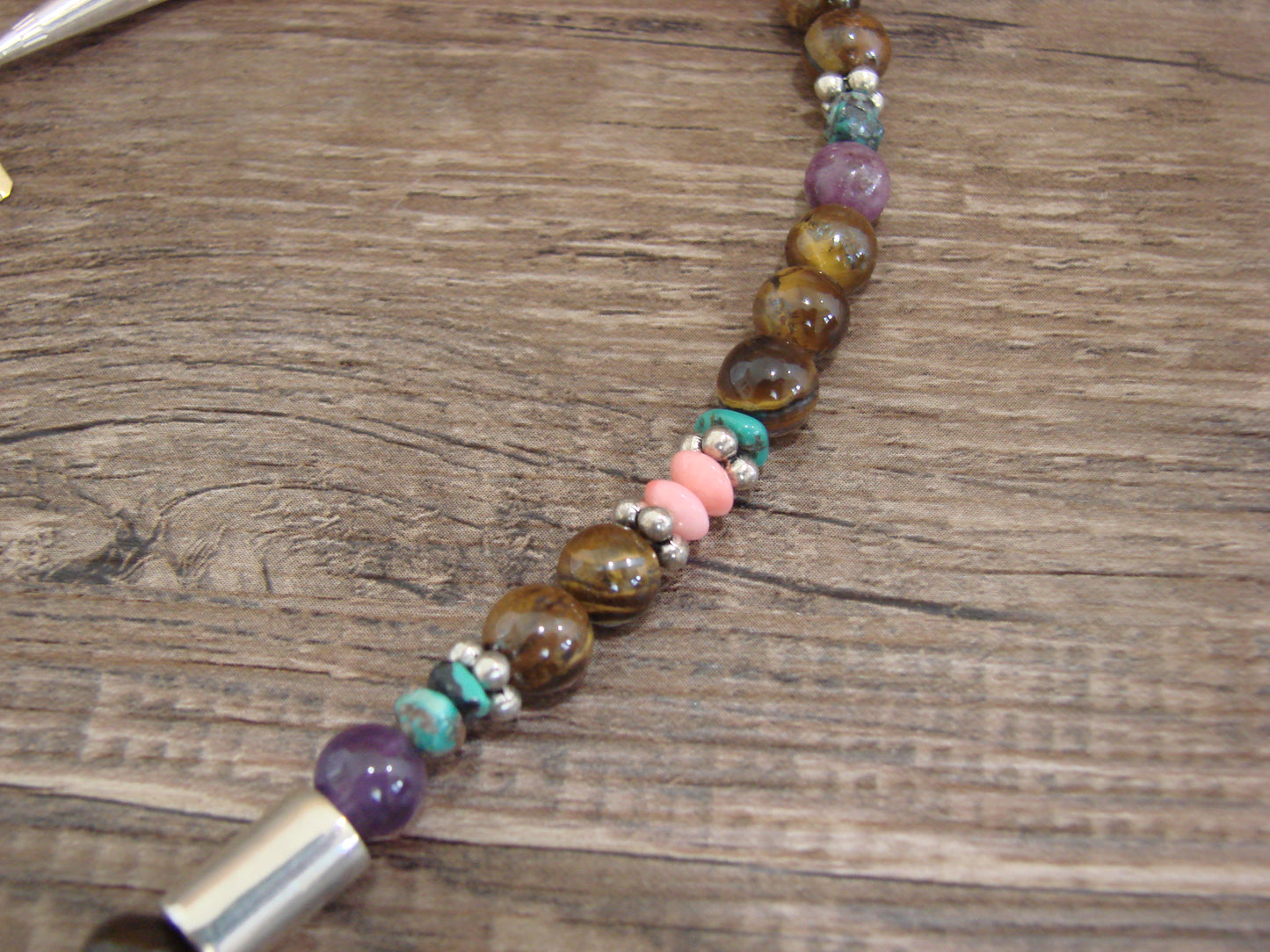 Native American Sterling Silver & Tiger Eye 18" Gemstone Necklace by Singer