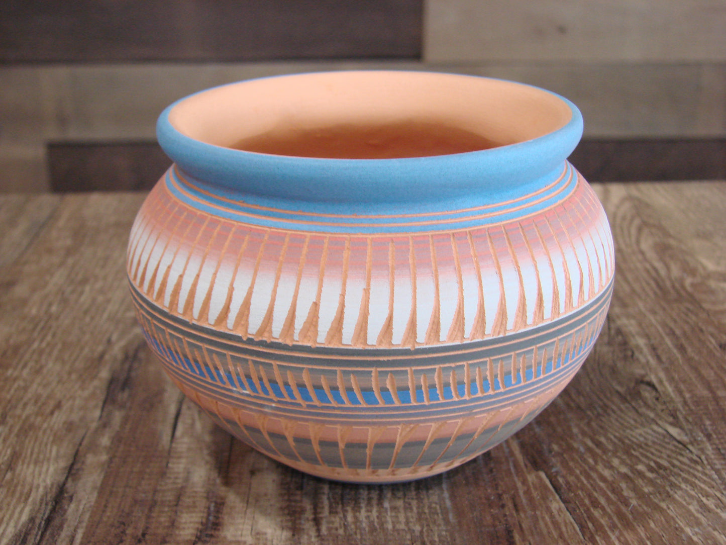 Native American Navajo Hand Etched & Hand Painted Pottery - Charlie