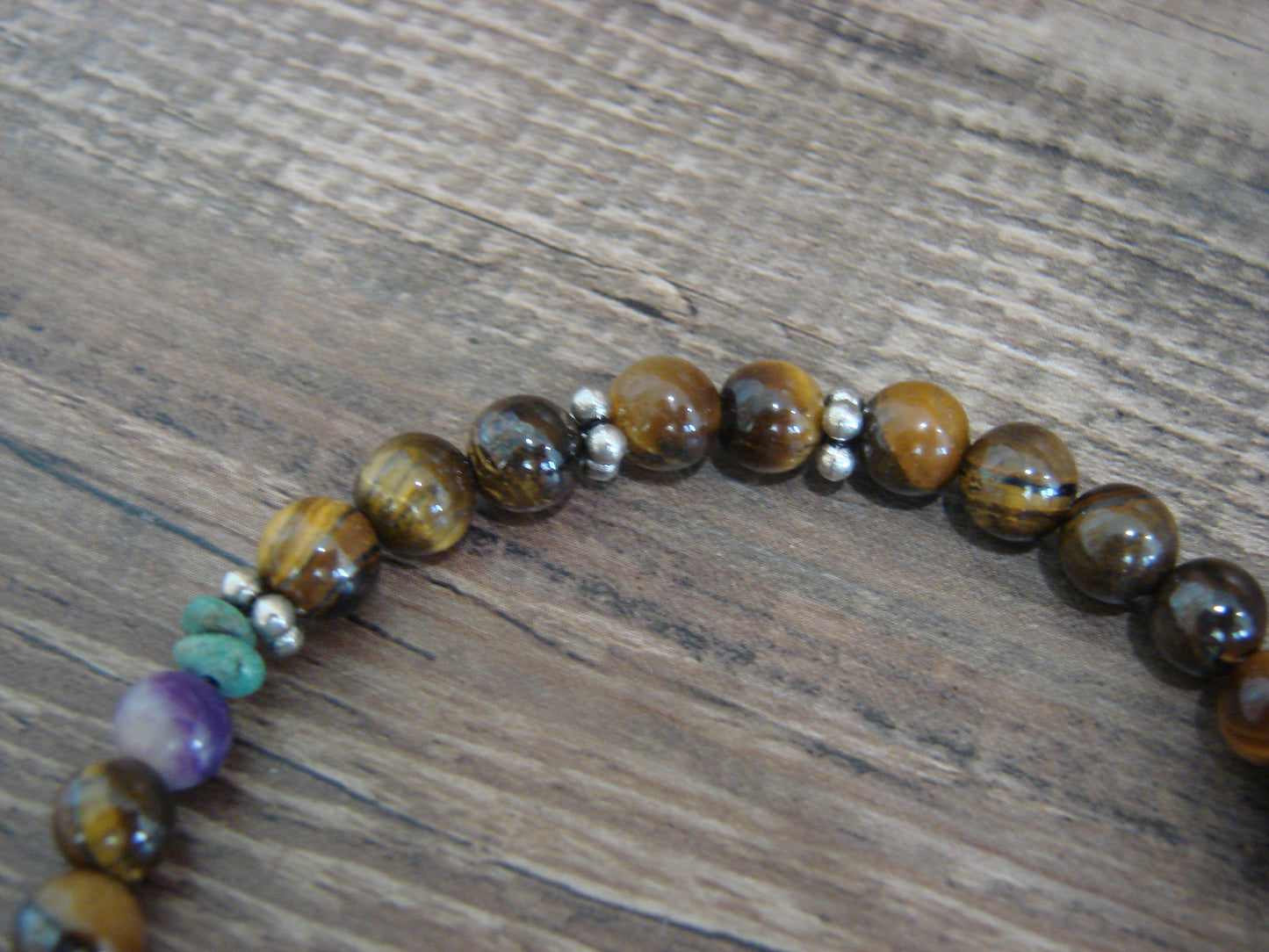 Native American Sterling Silver & Tiger Eye 18" Gemstone Necklace by Singer