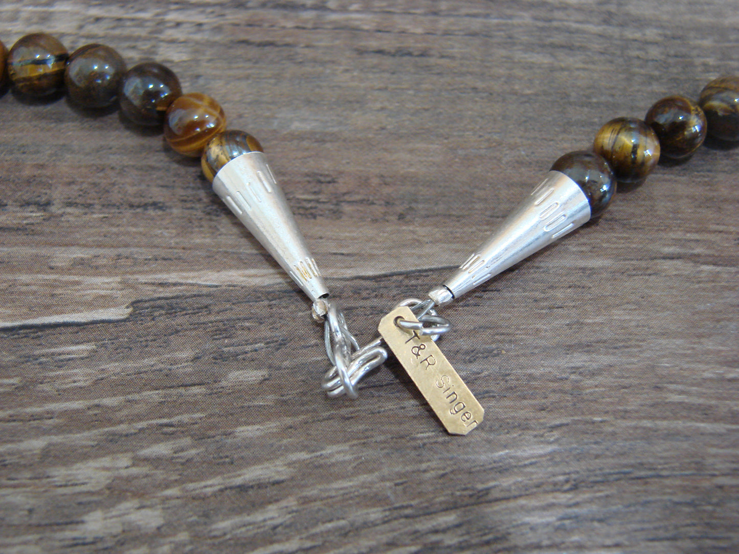 Native American Sterling Silver & Tiger Eye 18" Gemstone Necklace by Singer