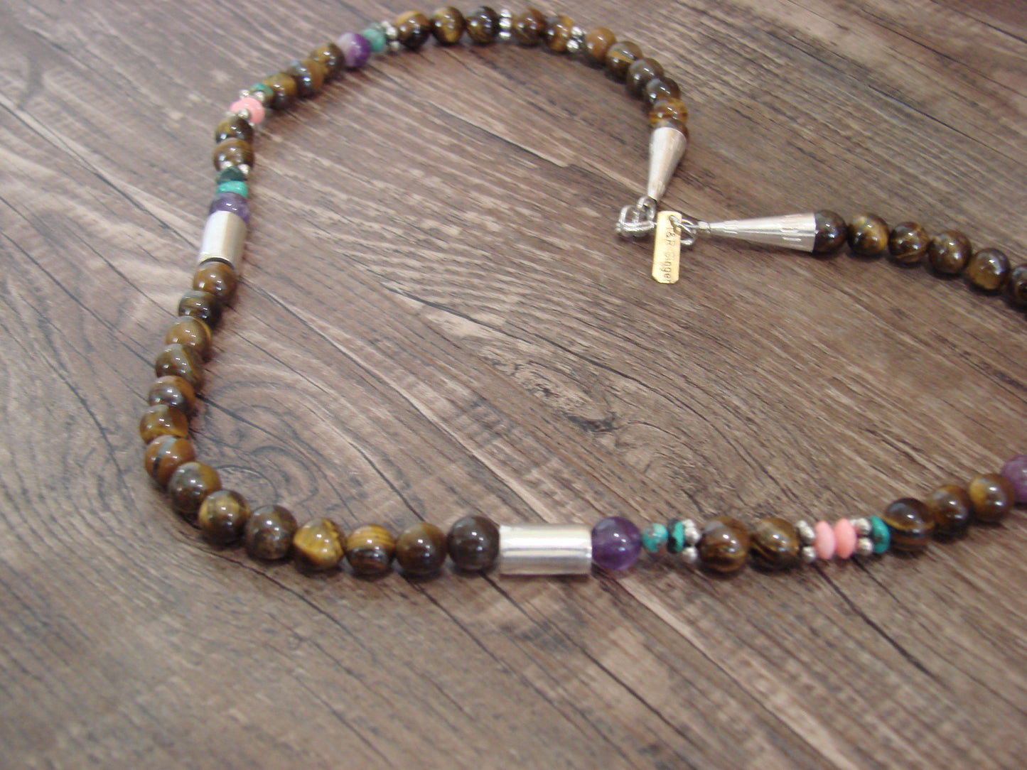 Native American Sterling Silver & Tiger Eye 18" Gemstone Necklace by Singer