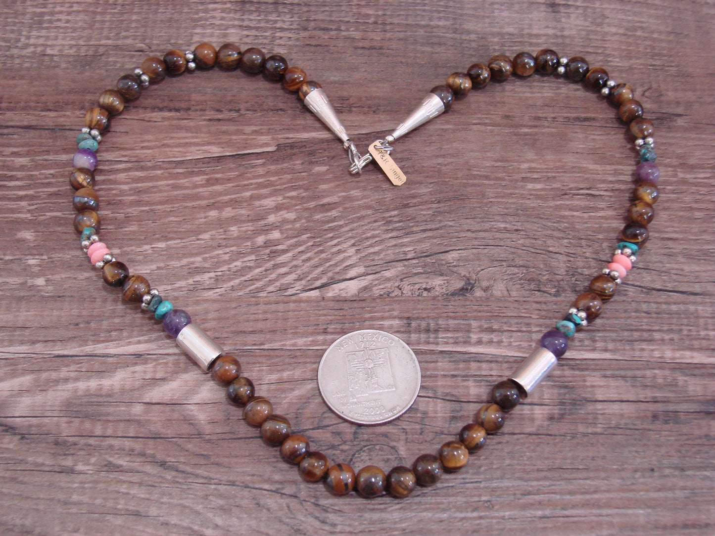 Native American Sterling Silver & Tiger Eye 18" Gemstone Necklace by Singer