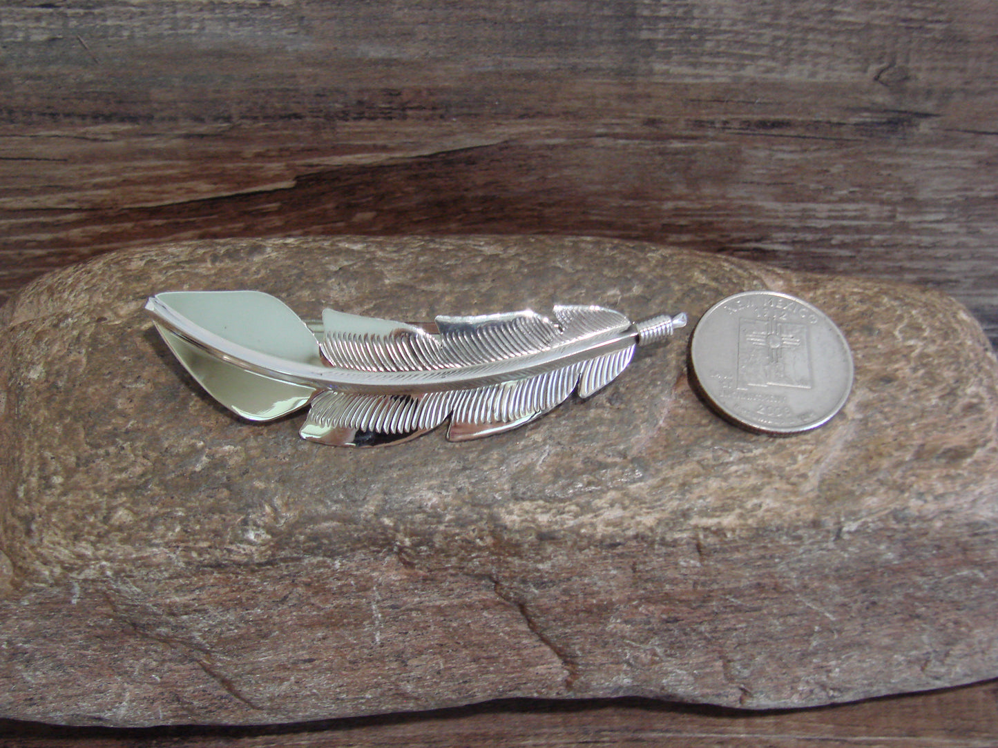 Native American Sterling Silver Feather Hair Barrette Signed Long