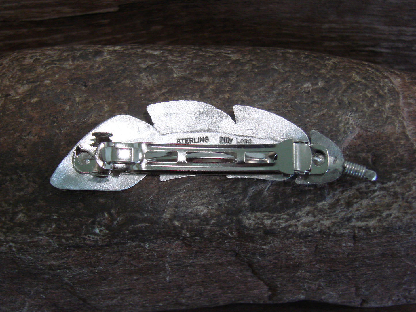 Native American Sterling Silver Feather Hair Barrette Signed Long