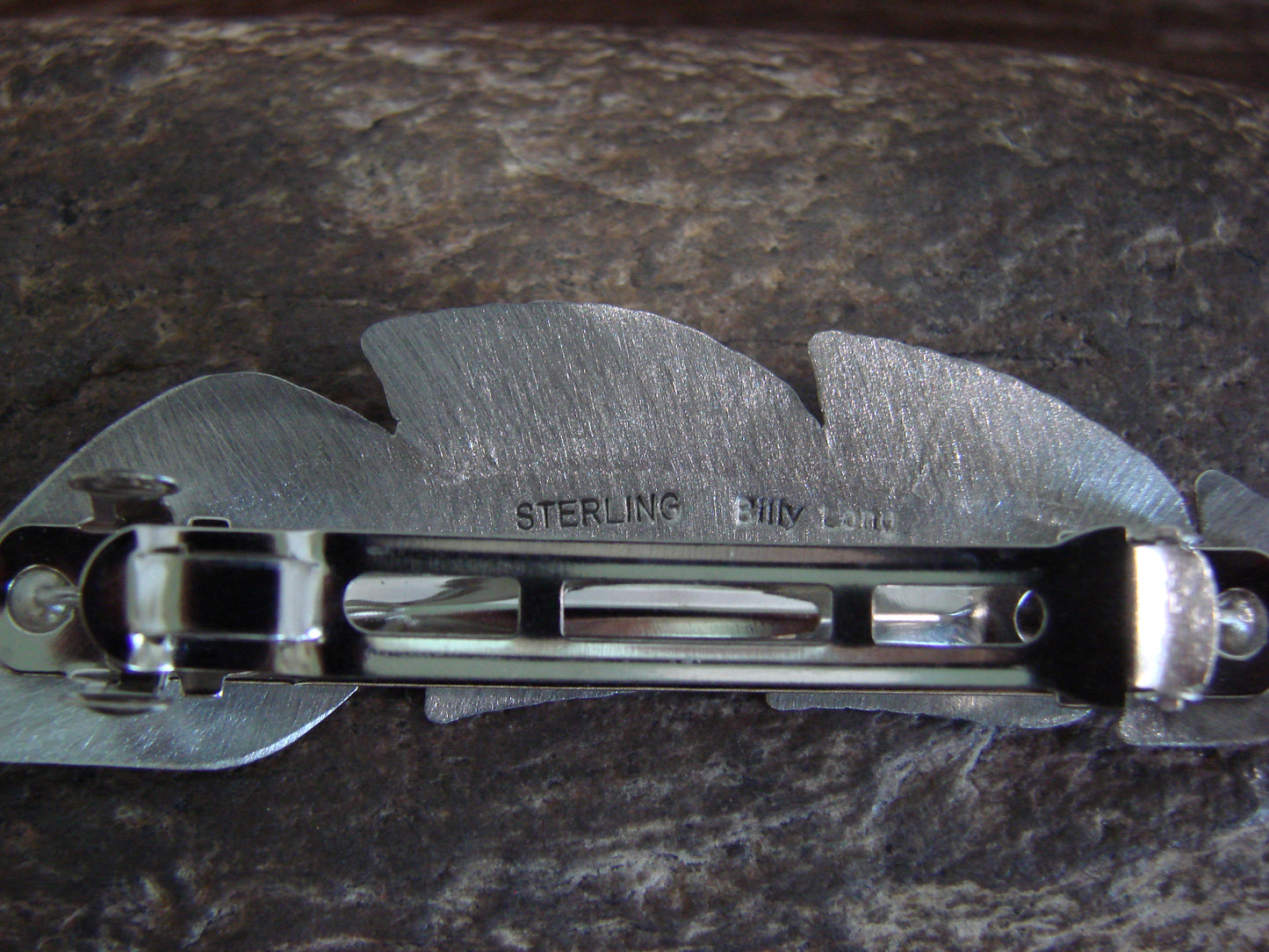 Native American Sterling Silver Feather Hair Barrette Signed Long