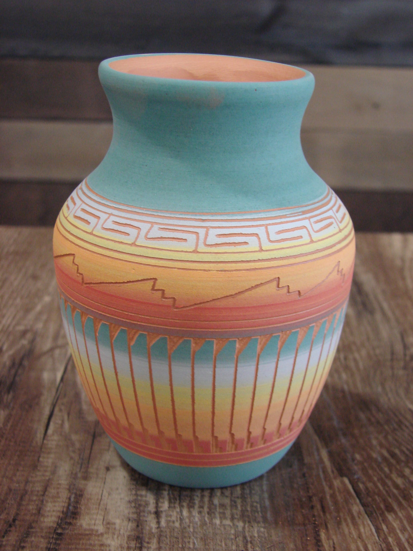 Native American Navajo Hand Etched & Hand Painted Pottery - Charlie