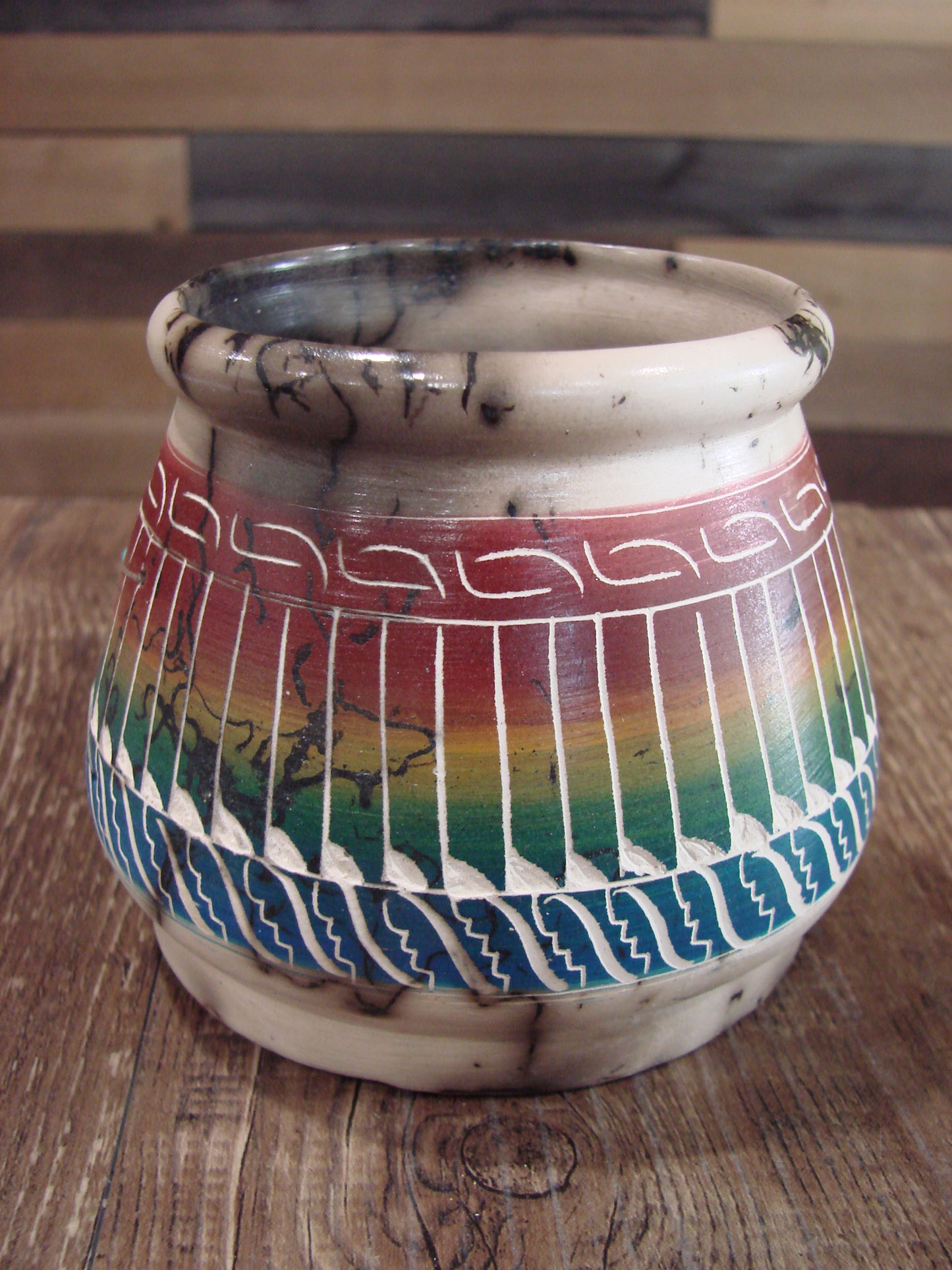Native American Navajo Hand Etched Dream Catcher Horse Hair Pottery - Billy