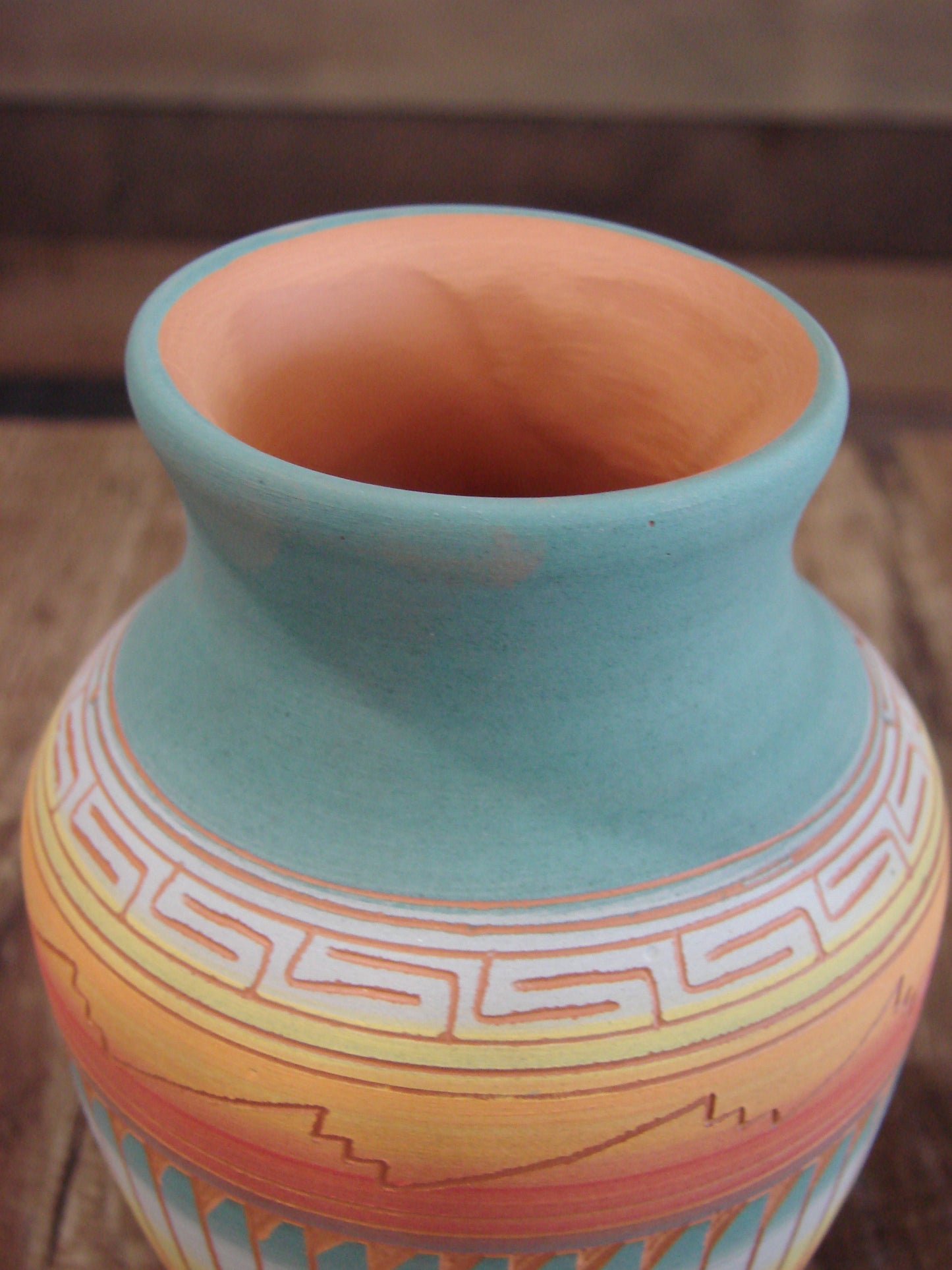 Native American Navajo Hand Etched & Hand Painted Pottery - Charlie