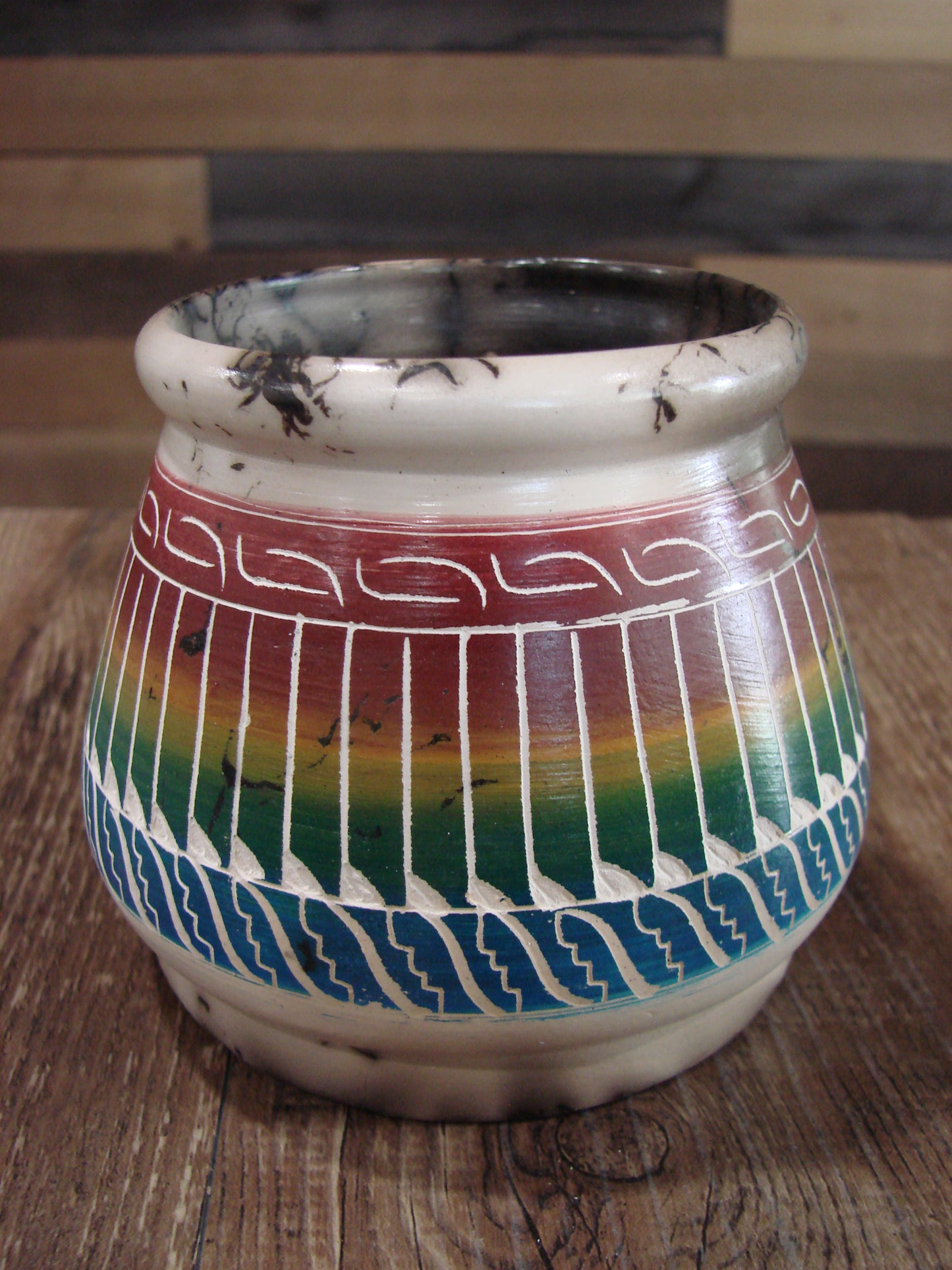 Native American Navajo Hand Etched Dream Catcher Horse Hair Pottery - Billy