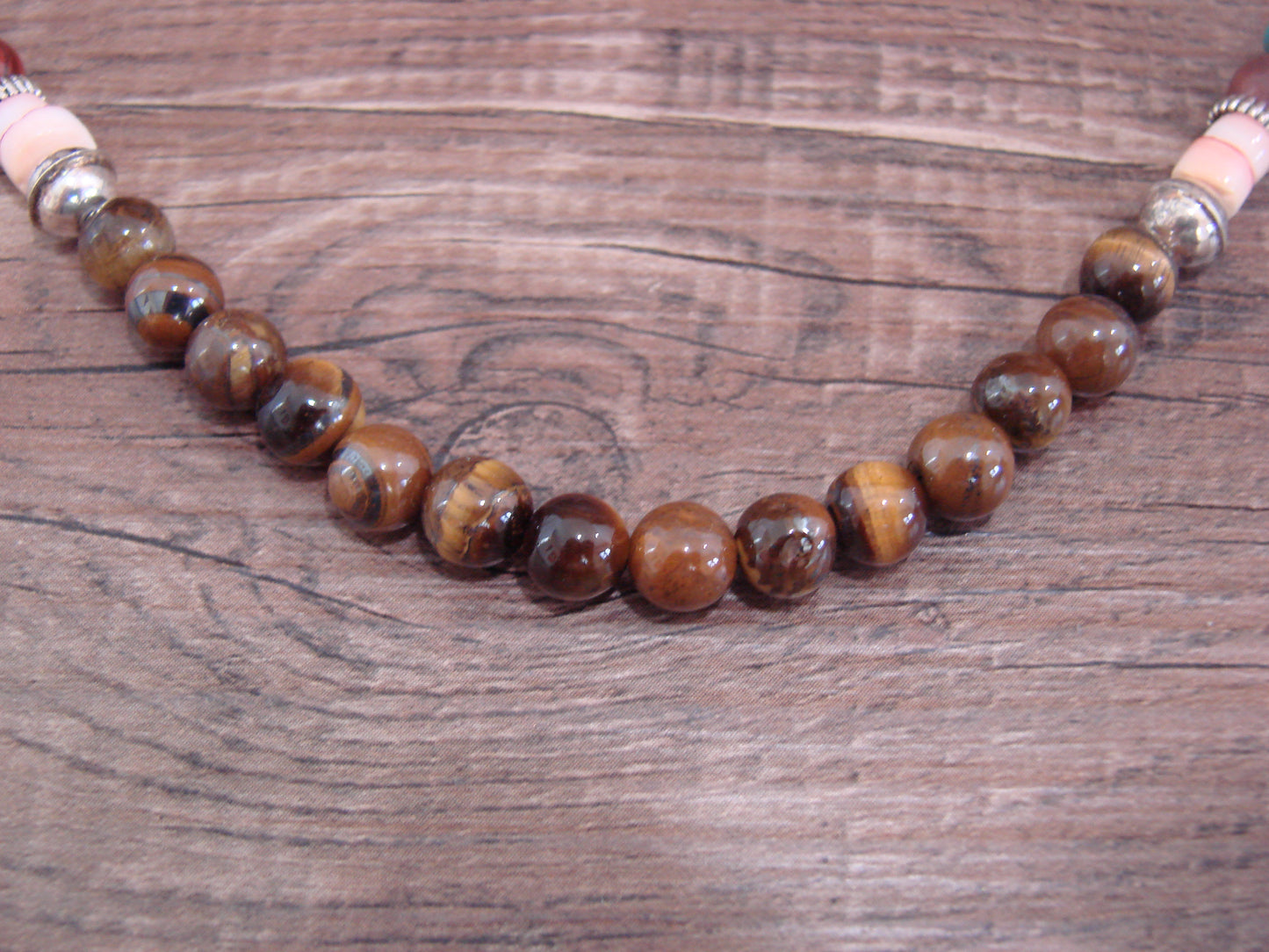Native American Sterling Silver & Tiger Eye 18" Gemstone Necklace by Singer