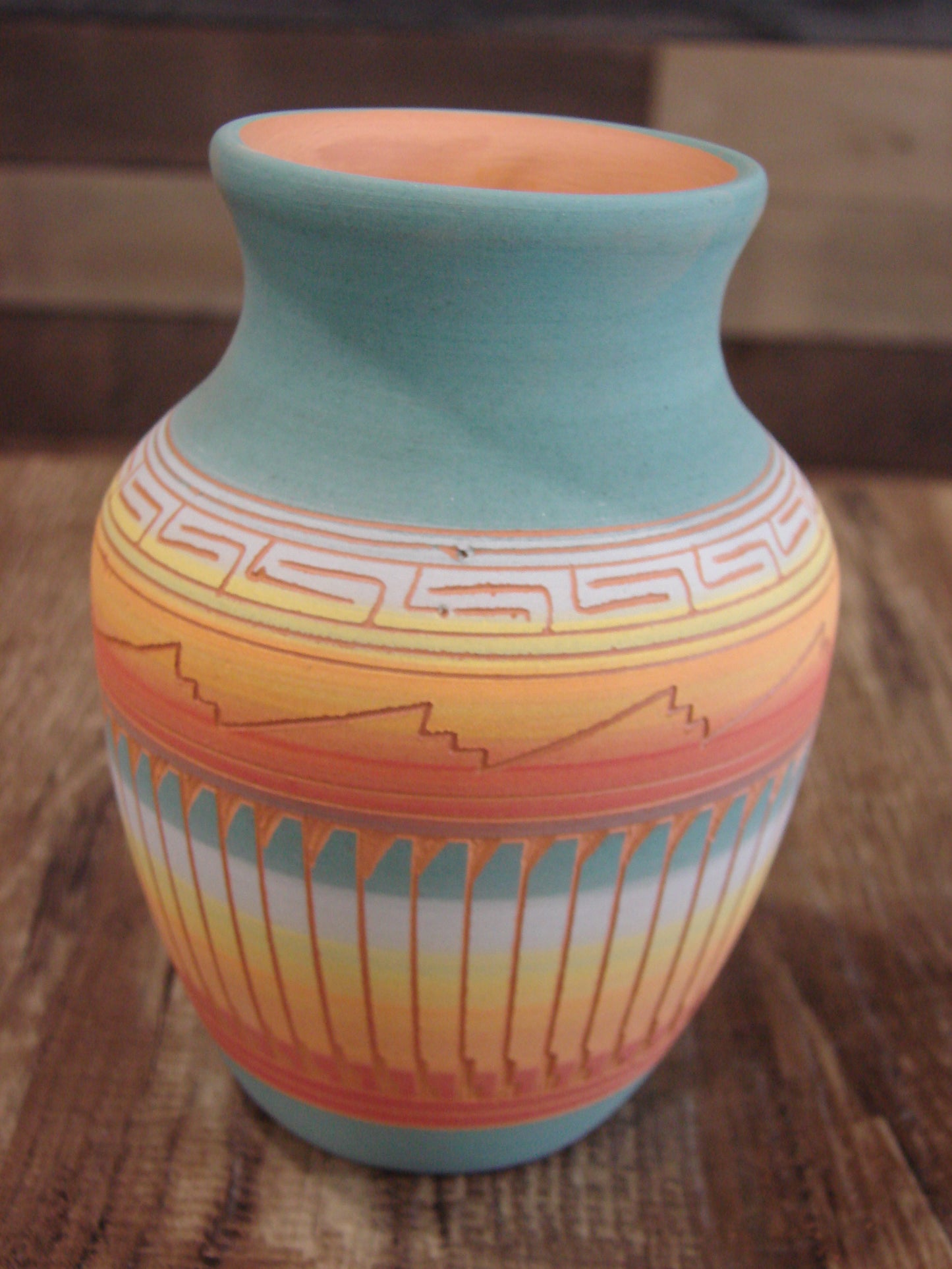 Native American Navajo Hand Etched & Hand Painted Pottery - Charlie