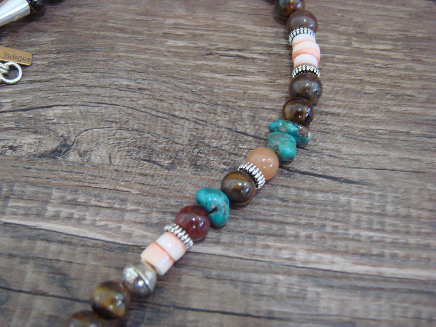 Native American Sterling Silver & Tiger Eye 18" Gemstone Necklace by Singer
