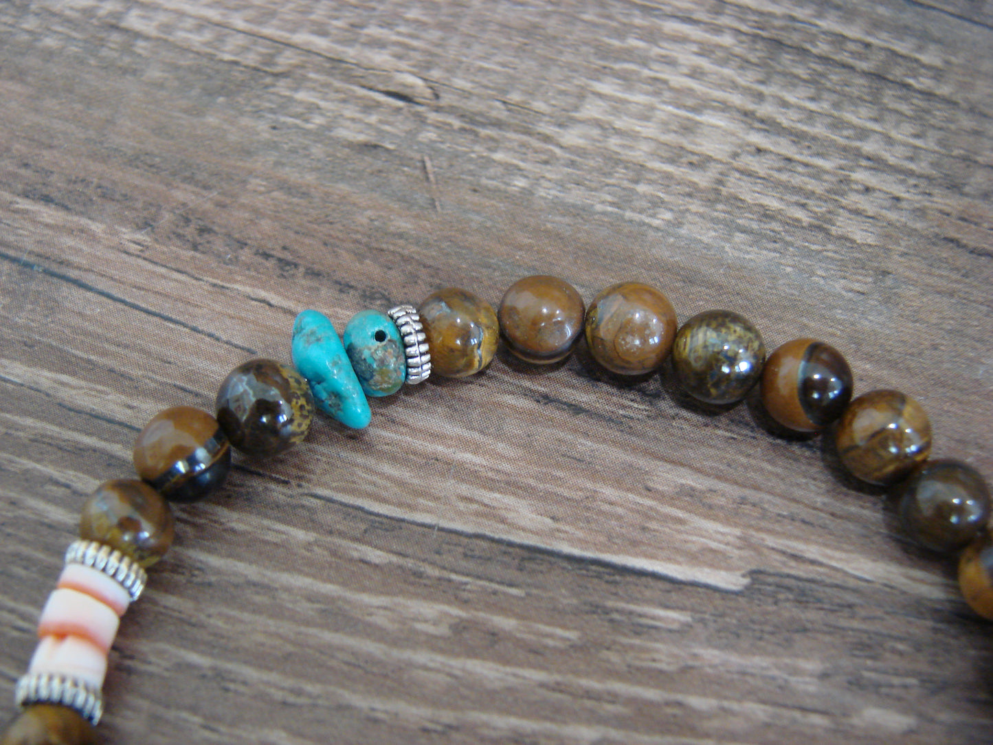 Native American Sterling Silver & Tiger Eye 18" Gemstone Necklace by Singer